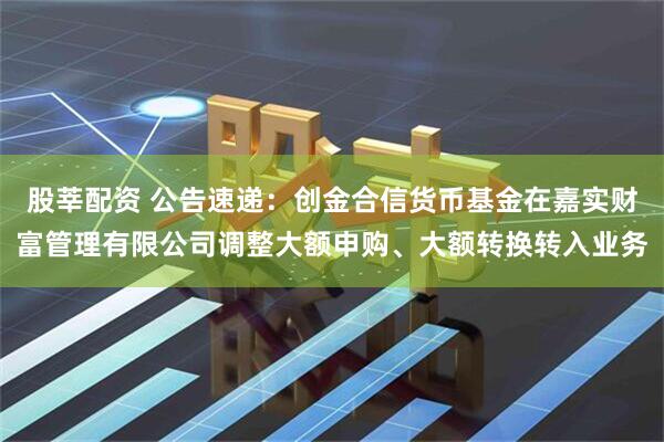股莘配资 公告速递：创金合信货币基金在嘉实财富管理有限公司调整大额申购、大额转换转入业务