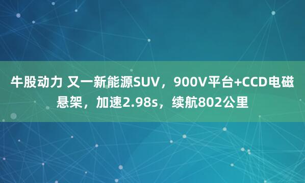 牛股动力 又一新能源SUV，900V平台+CCD电磁悬架，加速2.98s，续航802公里